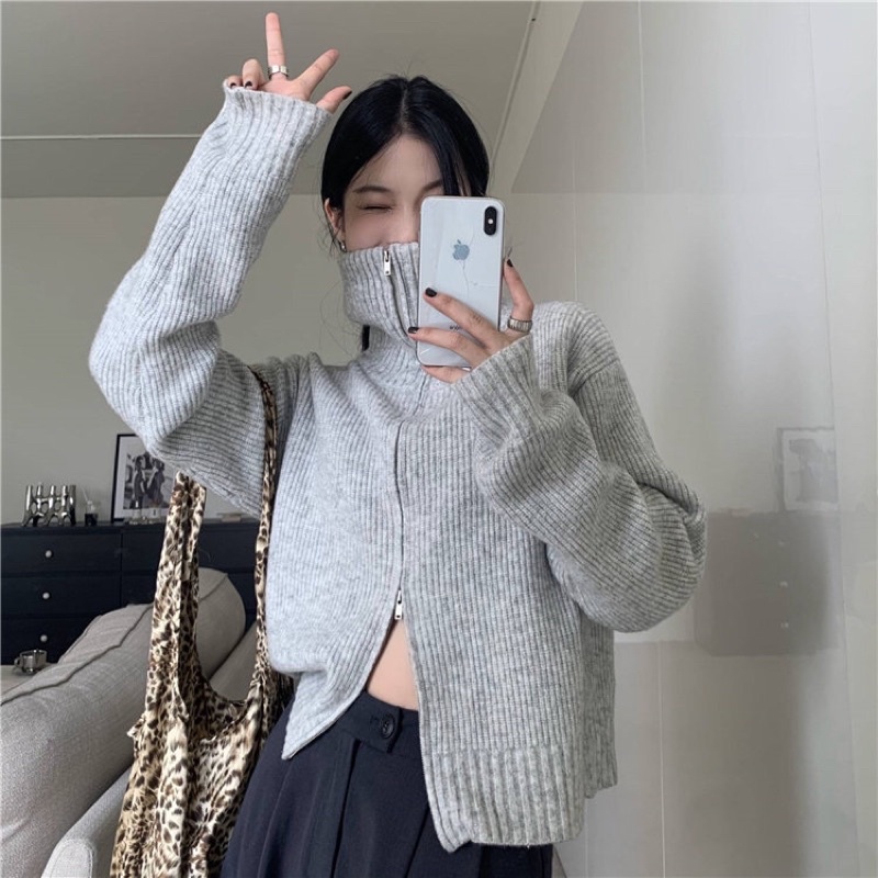 ÁO LEN KÉO KHOÁ HAI ĐẦU PHONG CÁCH HÀN QUỐC