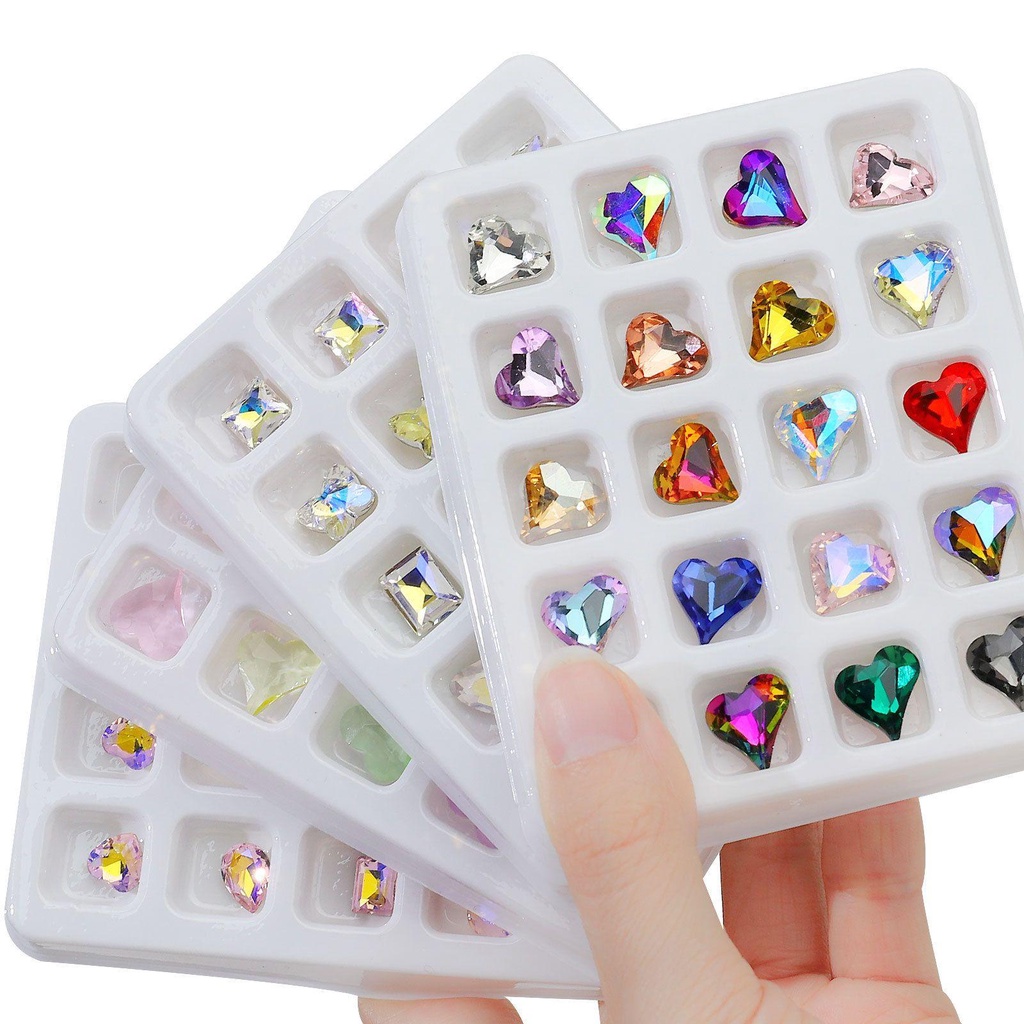 ღOKDEALSღ 20pcs Nail Art Decorations Glass|On|Beads Applique Rainbow & Jelly Candy Nail|Colorful DIY Manicure Point Back Glue Heart Shape