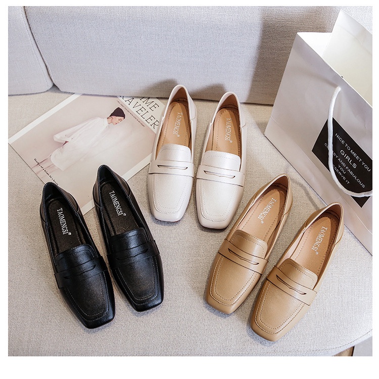 Giày Lười Da Mềm Mũi Vuông Thanh Lịch Hợp Thời Trang Size 33-43