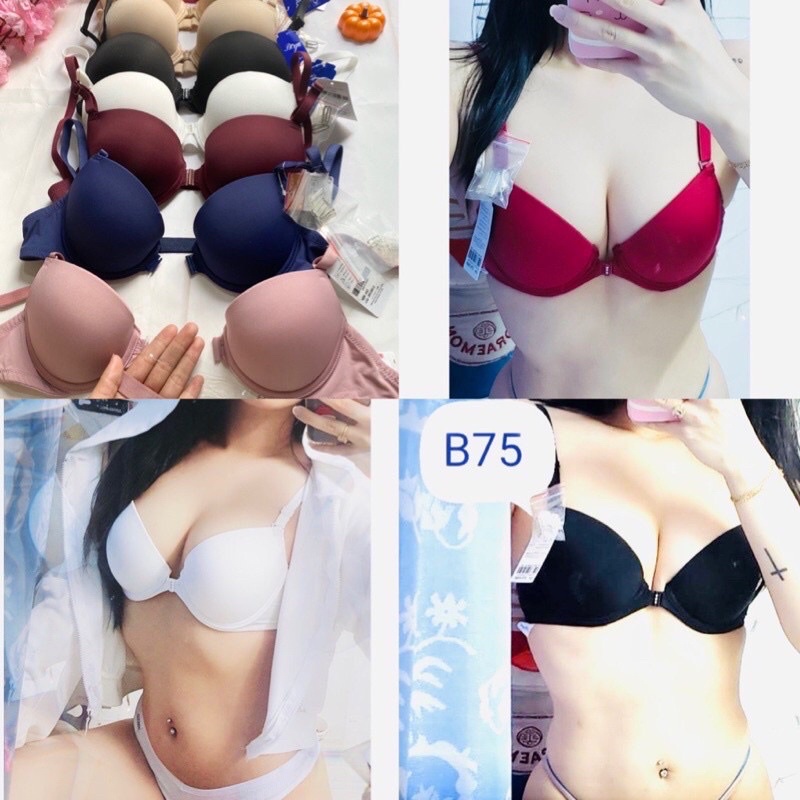 Áo Ngực Trơn Cài Trước Mút Dày Siêu Dây kèm dây trong sau  Áo Lót Dây Trong Hở Lưng Nâng 4cm