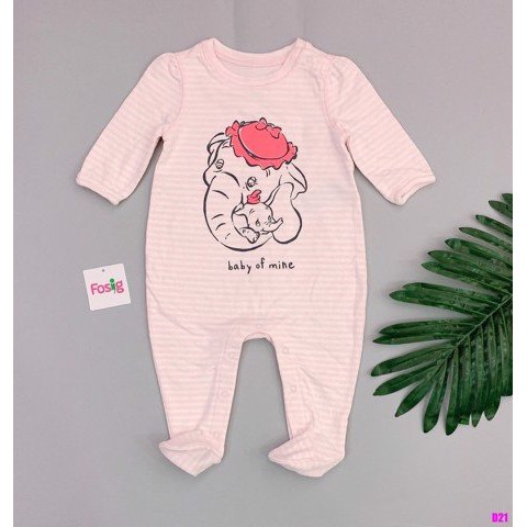 [5-11kg] Sleepsuit Gài Nút Có Vớ Bé Gái - Sọc Hồng Voi