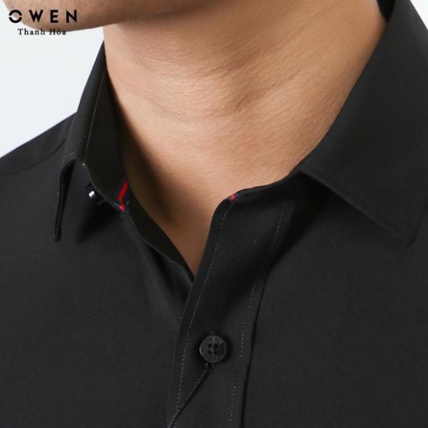 HOT Sales 11-11 . (ẢNH THẬT) OWEN - Áo sơ mi dài tay Owen rugular fit màu đen trơn 90646 Cực Đẹp . Đẹp . ✔️ . , . :