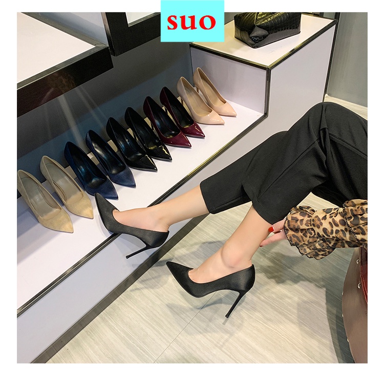 Giày Cao Gót Mũi Nhọn Màu Đen Thời Trang Xuân Thu Sang Trọng Cho Nữ 2021