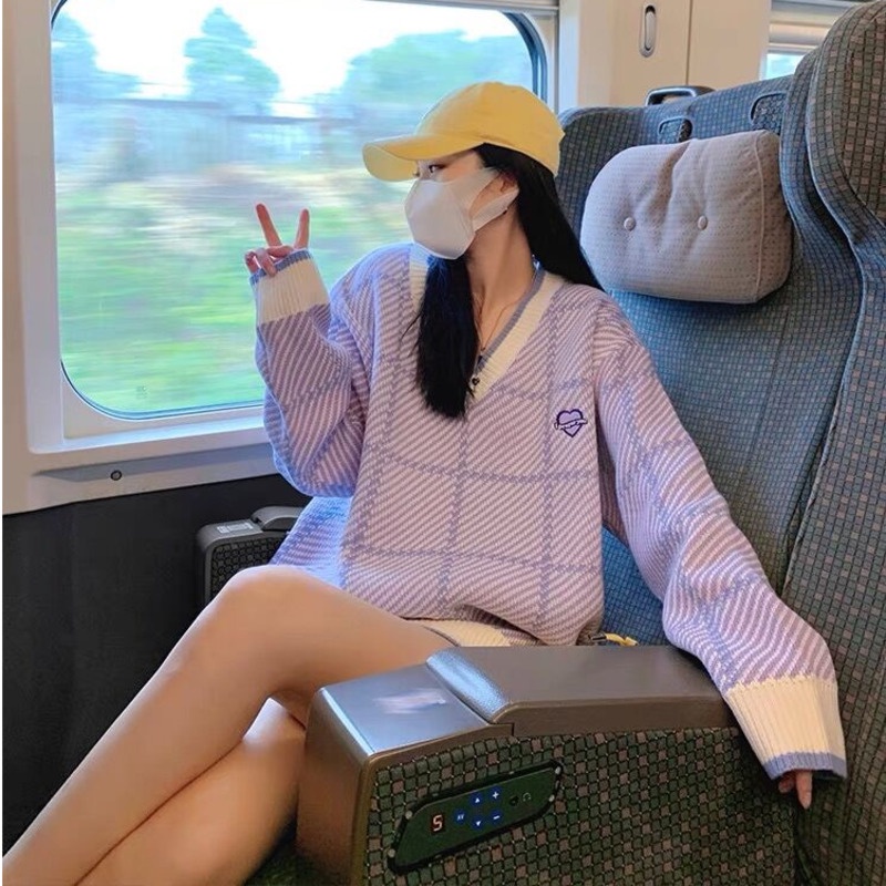 Áo Sweater Dệt Kim Cổ Chữ V Dáng Rộng Mềm Mại Thời Trang Mùa Thu Cho Nữ