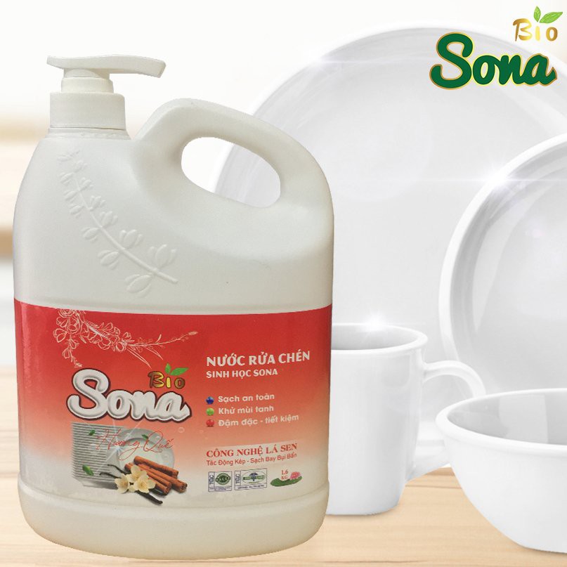 Nước Rửa Chén SoNa Hương Quế 1,6kg, Đánh Bay Dầu Mỡ, Không Hại Da Tay, Thân Thiện Với Môi Trường