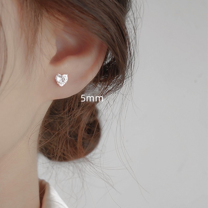 Bông tai nữ tim đá 5ly cá tính nhẹ nhàng- THJ SILVER