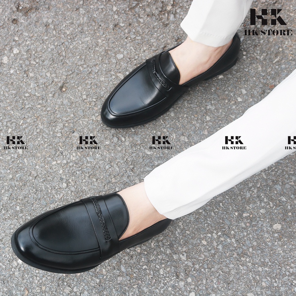 Giày lười nam thanh niên - hàng chính hãng HK.STORE - da bò thật 100% kiểu dáng trẻ chung  và thời trang