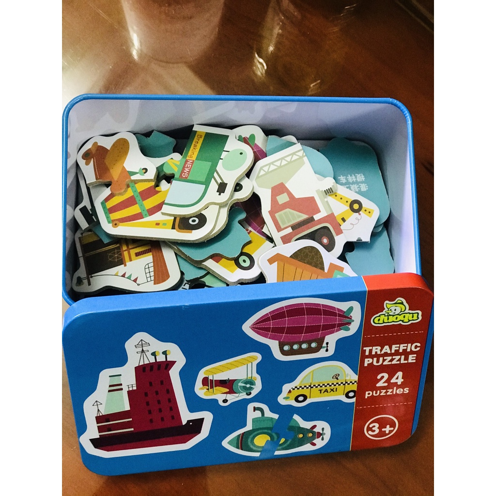 Ghép hình Puzzle 2 mảnh hộp sắt TO ĐẸP 3 chủ đề vô cùng đáng yêu cho bé mới tập ghép - ảnh chụp thật