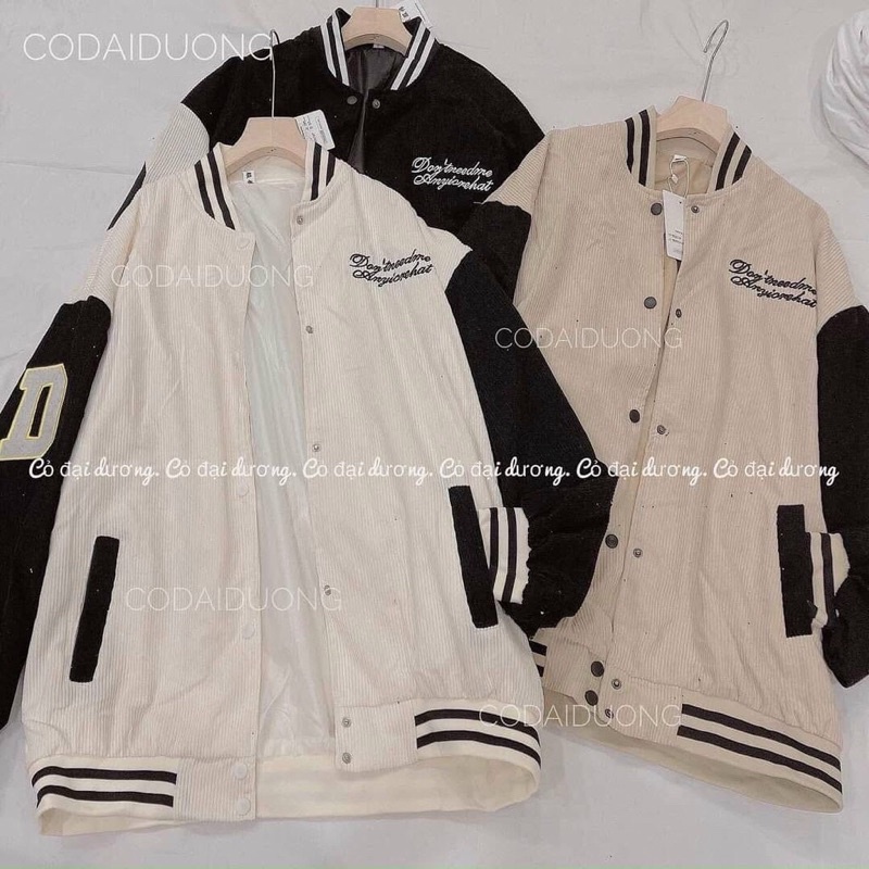 Áo khoác bomber bóng chày kaki nhung gân 2 lớp thêu unisex ulzzang nam nữ
