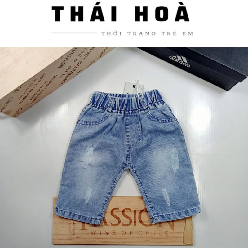 Quần jeans lửng bé trai 11_15kg , quần ngố chất liệu jeans mềm