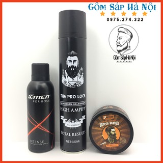 COMBO Xịt khử mùi Xmen for boss 150ml + Sáp Vuốt Tóc  DAPPER BARBER + Gôm Xịt Tóc The Pro Lock High Ampify 420ml