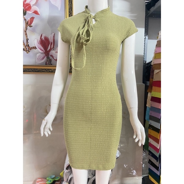 Đầm Body thun Xốp QC Cột dây cổ cách điệu- Kèm hình thực chụp