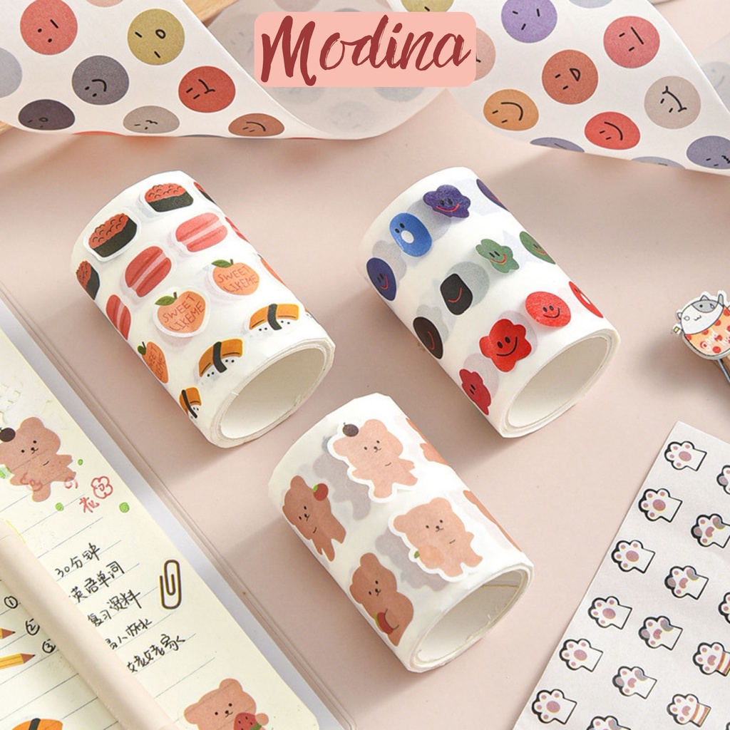 Sticker cute dạng cuộn họa tiết cute MODINA, hình dán trang trí dễ thương dạng cuộn