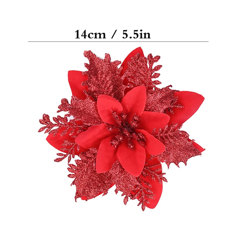 Set 5 Bông Hoa Giả Kèm Kẹp Gắn Trang Trí Cây Thông Giáng Sinh
