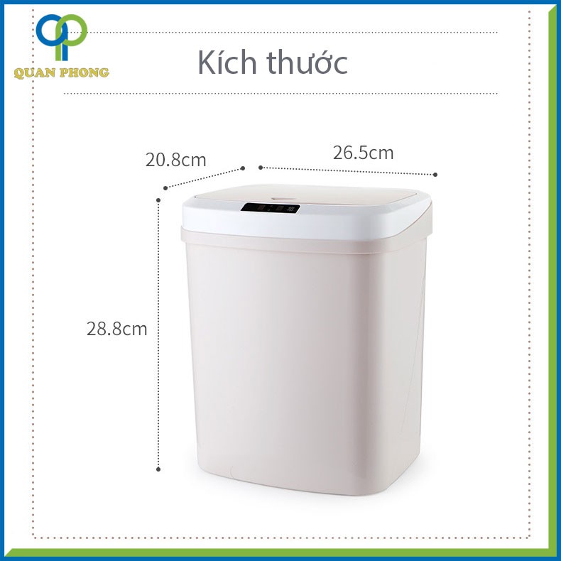 Thùng Rác Cảm Ứng Thông Minh Tự Động Đóng Mở Đầy Đủ Phụ Kiện Thể Tích 15L