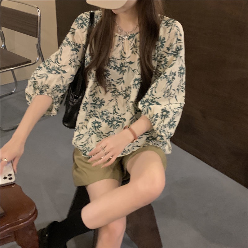 Bộ Đồ 156869Set Áo Sơ Mi Hoa Và Quần Short Phong Cách Retro