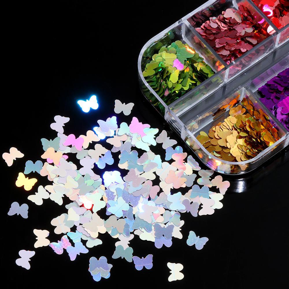 Hộp 12 Ngăn Đựng Hạt Kim Sa Trái Tim 3D Trang Trí Móng Tay Nghệ Thuật