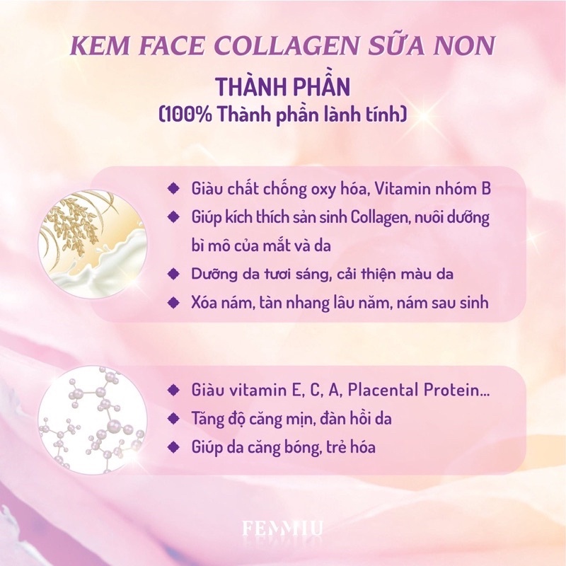 [Chính hãng] Kem Collagen Sữa Non Femmiu Chính Hãng Dưỡng Trắng Dưỡng Ẩm Chống Nắng 30g