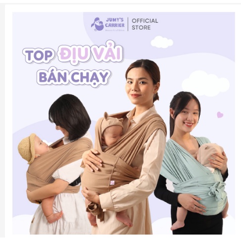 Địu em bé JUMY, địu vải cho bé sơ sinh chính hãng bằng cotton mịn mát, dịu nhẹ, tư thế M tốt cho bé