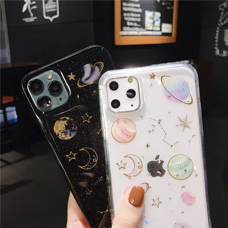 Ốp Điện Thoại Trong Suốt Họa Tiết Trăng Sao Hành Tinh Cho iPhone 11 Pro Max X Xs Xr 12 Mini 6 6s 7 8 Plus