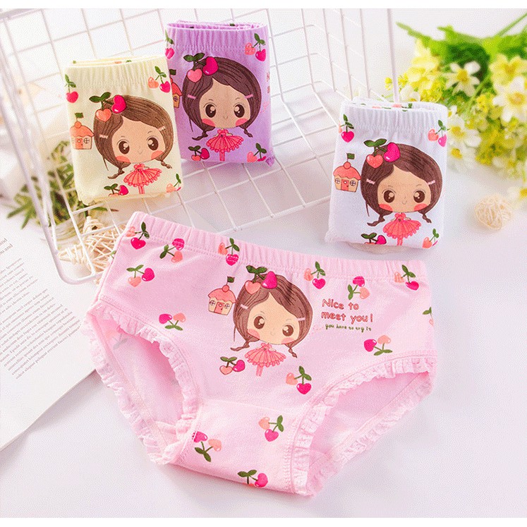 Bộ quần lót bằng vải cotton trang trí hình vẽ hoạt hình dành cho bé gái chất lượng hạng A