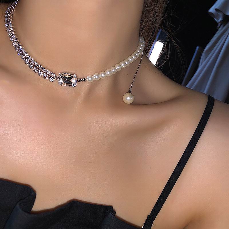 Vòng cổ choker WANYIFA đính đá ngọc trai nhân tạo thời trâng