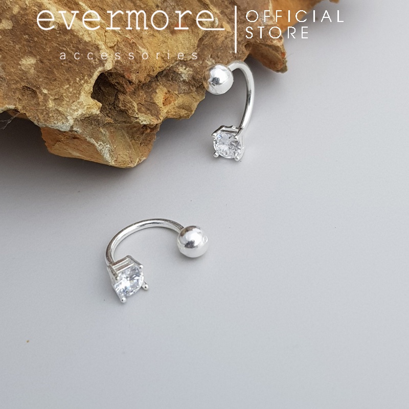 Bông tai bạc EVERMORE, hoa tai bạc ta vuông tròn Alva đính đá thanh lịch, minimalism - H059