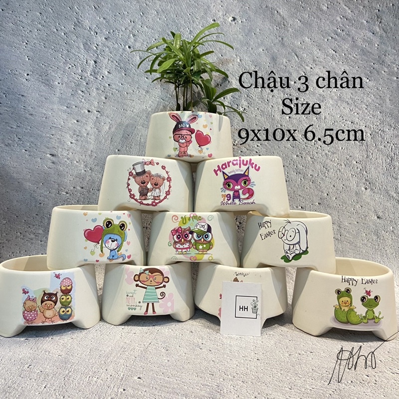 Chậu mini in hình nhiều kiểu dáng, Size 9x8cm, trồng cây sen đá xương rồng cẩm nhung