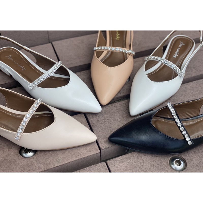Giày cao gót nữ kiểu dáng slingback 2 phân mũi nhọn khoét tim phối quai đá cao cấp phong cách Hàn Quốc _A331KTMDa
