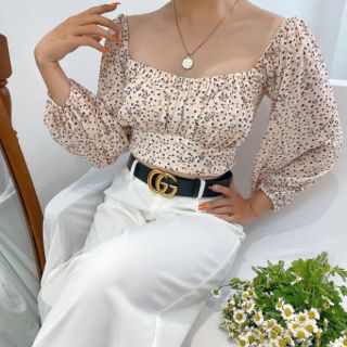 CROP TOP TAY PHỒNG BO NGỰC HOA