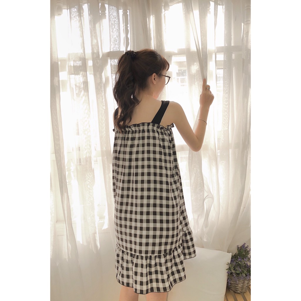 Đầm 2 dây thắt nơ Kro , họa tiết caro 4 màu - Chất liệu siêu nhẹ ( Đầm Kro ) VD-03 | BigBuy360 - bigbuy360.vn