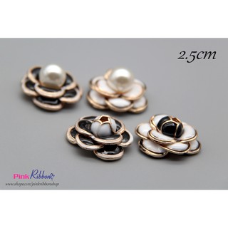 Charm hoa trà đen trắng các loại phụ kiện thời trang, gắn lên phụ kiện tóc, làm phụ kiện nơ bờm kẹp tóc, DIY