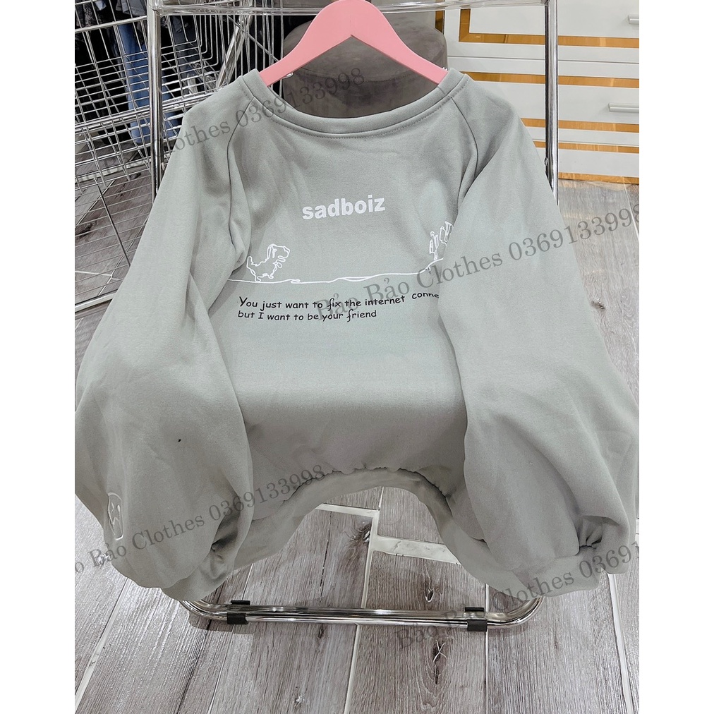 Áo Sweater Sadboyz Dáng Rộng Tay Bồng Nam Nữ Hoodie Màu Xám Unisex Khủng Long