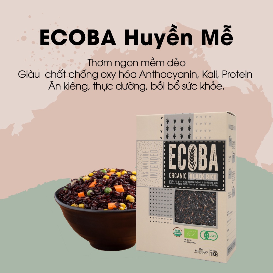 Gạo lứt đen hữu cơ/ Ecoba Huyền Mễ 1kg - Combo 3 hộp (tổng 3kg)