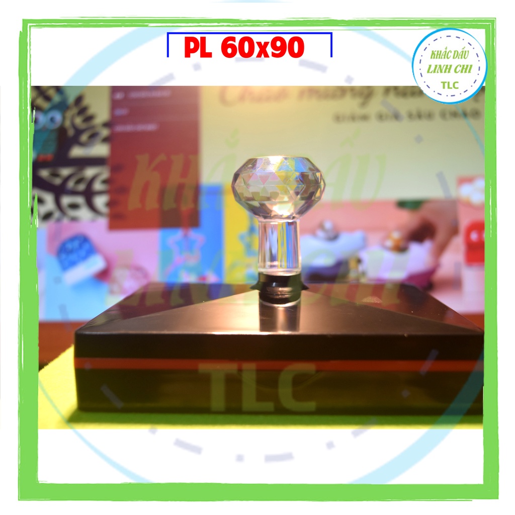 con dấu gỗ trong suốt sáp silicon theo yêu cầu in logo PL60x90