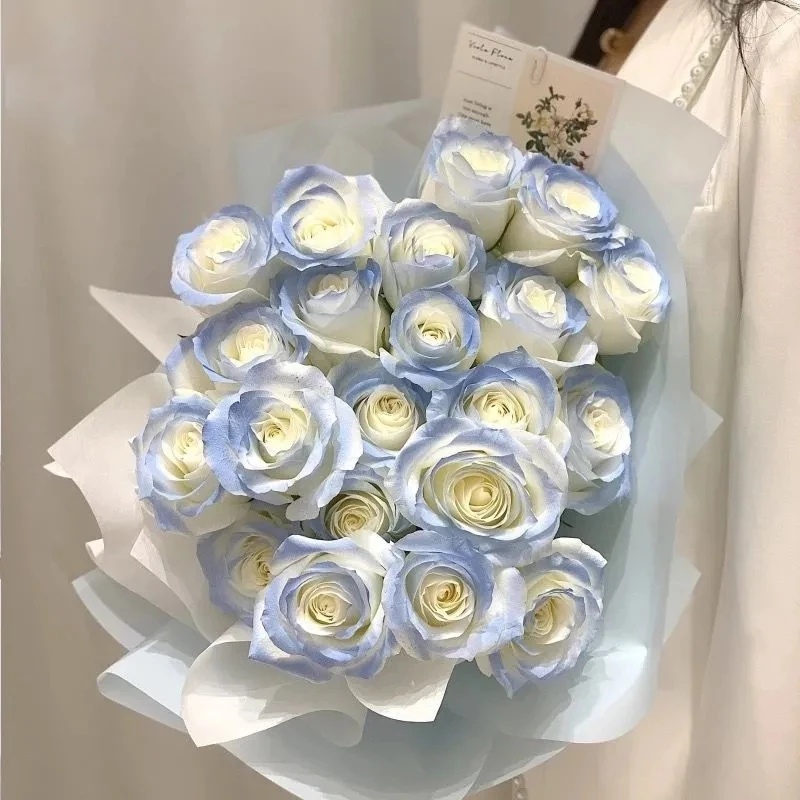 1/3 Bông Hoa Hồng Giả Màu Xanh Dương Băng Giá / Hoa Hồng Nhân Tạo Làm Phụ Kiện Chụp Ảnh Quà Tặng Sinh Nhật/Trang Trí Nhà Cửa