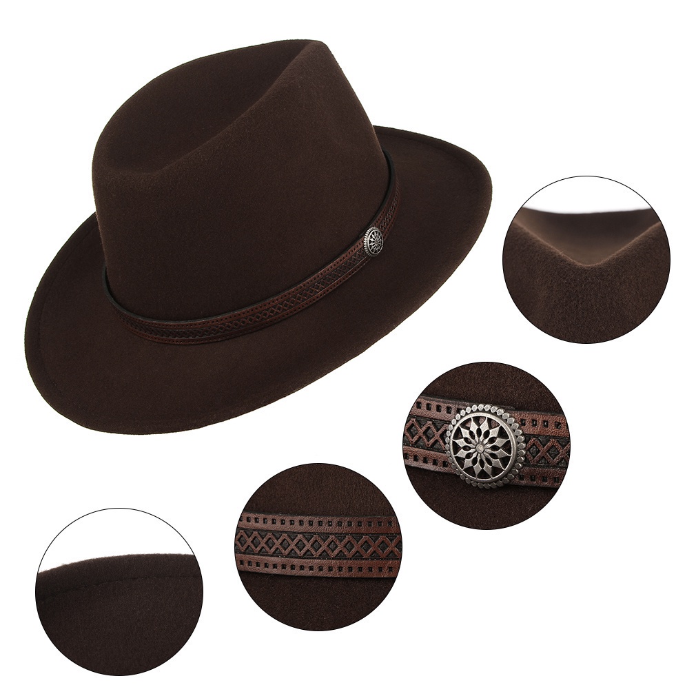 Mũ Fedora len nỉ rộng vành phong cách cao bồi thời trang mùa đông 2021 cho nam và nữ