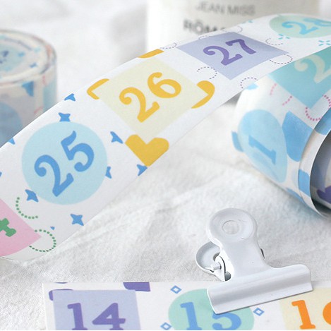 Băng Keo Dính Washi Tape DIY In Hình Chữ Số Trang Trí Sổ Tay Nhật Kí Khay Đựng Bút Teeci664