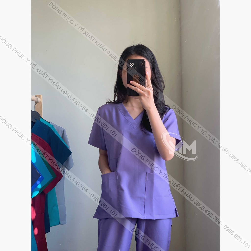 Bộ scrubs màu Tím, Quần áo Blouse, y tá, bác sỹ, phẫu thuật, thẩm mỹ, Spa, Đông Phục Y Tế Cao Cấp