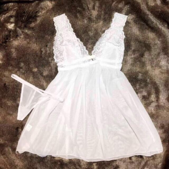 Váy ngủ sexy voan thun màu trắng hàng quảng châu cao cấp tặng kèm quần lót lọt khe quyến rũ gợi cảm mặc nhà đẹp độc lạ | BigBuy360 - bigbuy360.vn