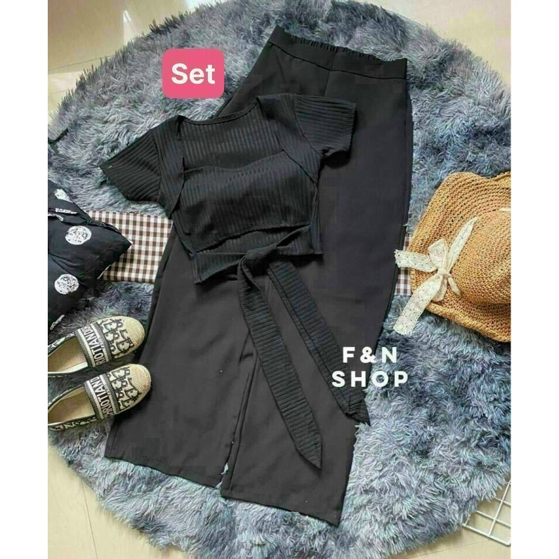 Set bộ thun gần kate, set bộ hai món tay ngắn kèm quần dài ống xuông