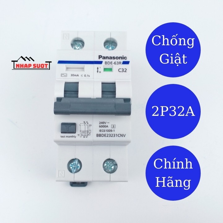 [Chính Hãng] Aptomat RCBO Át Cài Chống Giật Chống Rò Panasonic 2P32A 2P40A 2P50A 2P63A
