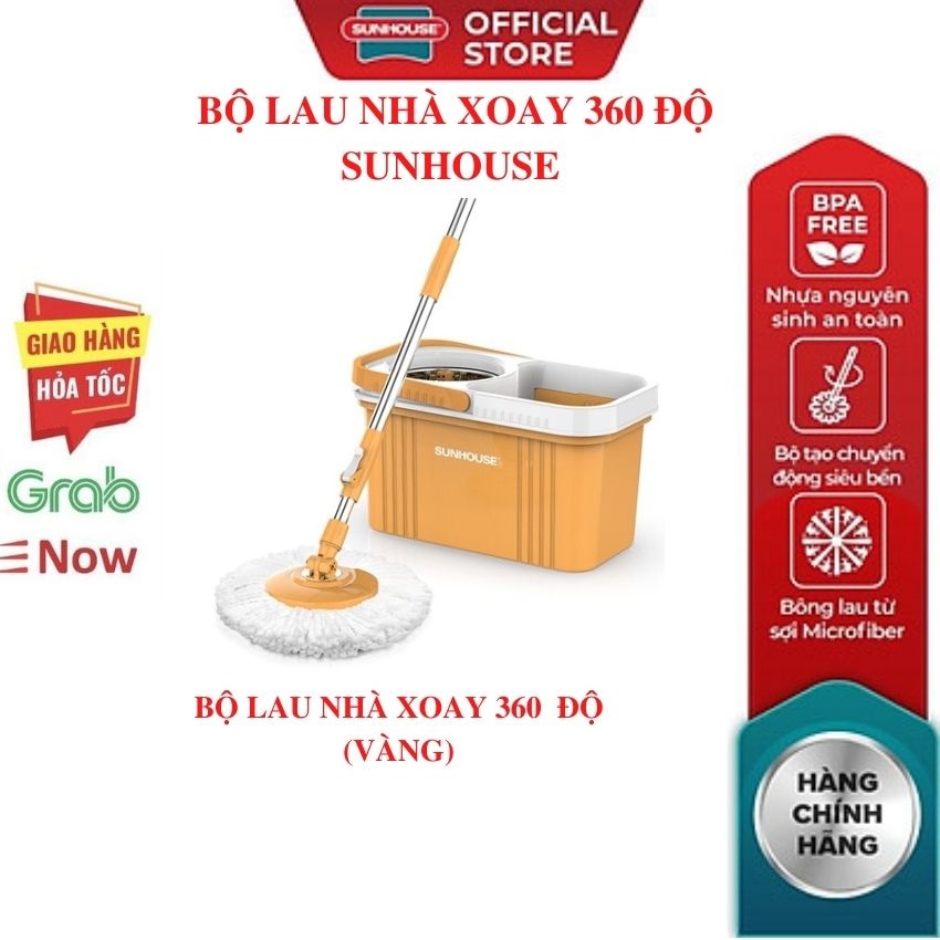 Cây lau nhà thông minh mẫu 2021 bộ xoay 360 độ SUNHOUSE KS-CL260PG-KS-CL260PO-2022 vàng xanh chổi lau nhà  tự vắt