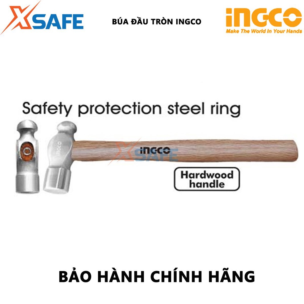 Búa đầu tròn INGCO Búa tay cầm gỗ trọng lượng 450g/660g, tay cầm gỗ cứng dùng đóng đinh, gò kim loại, đập phá công trình