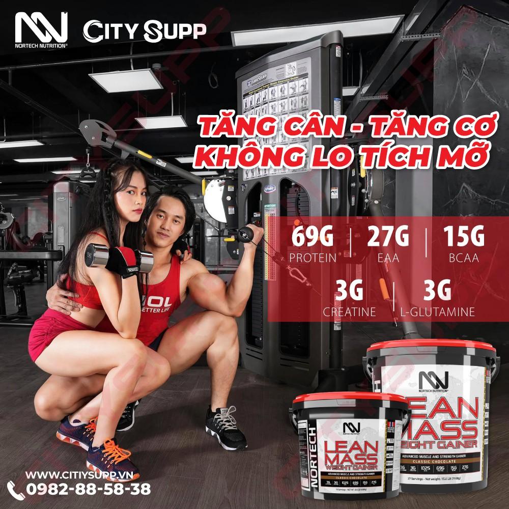 NorTech Lean Mass Gainer (4KG), Sữa Tăng Cân Tăng Cơ, Bổ Sung 69G Protein, 27G EAA, 15G BCAA, 3G Creatine, Glutamine