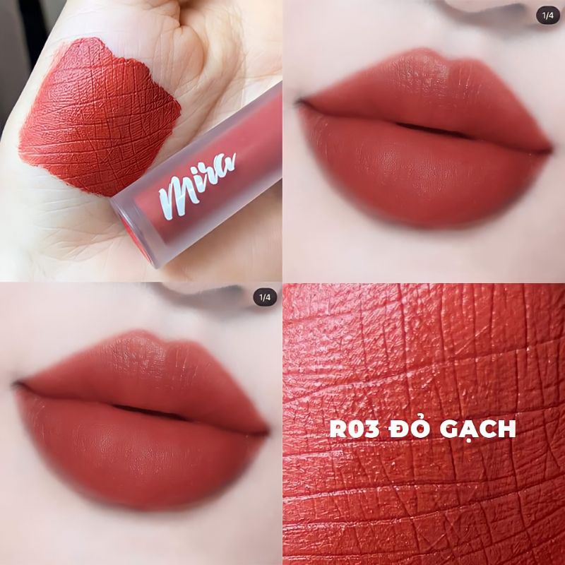 Màu R03 - Son kem phủ nhung lì Mira Red Velvet Lipstick