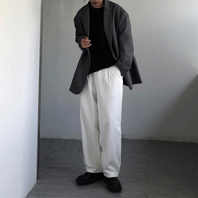 ♞AFF LIGA♞ Quần jean dài lưng cao dáng rộng màu sắc đơn giản thời trang theo phong cách hàn quốc cho nam