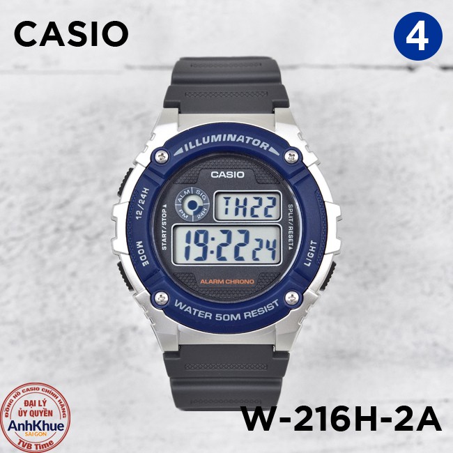 Đồng hồ nam dây nhựa Casio Standard chính hãng Anh Khuê W-216 Series (43mm)