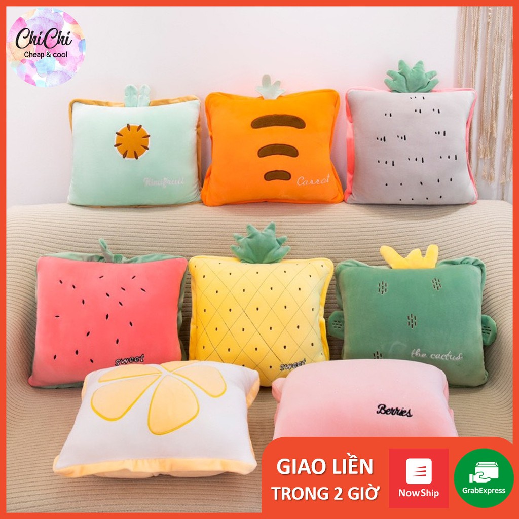 Chăn Gối Văn Phòng 3 Trong 1 Hình Trái Cây Vuông Dễ Thương GM021 Chichi,Gấu Ngủ Kèm Mền siêu cute phù hợp mọi lứa tuổi.