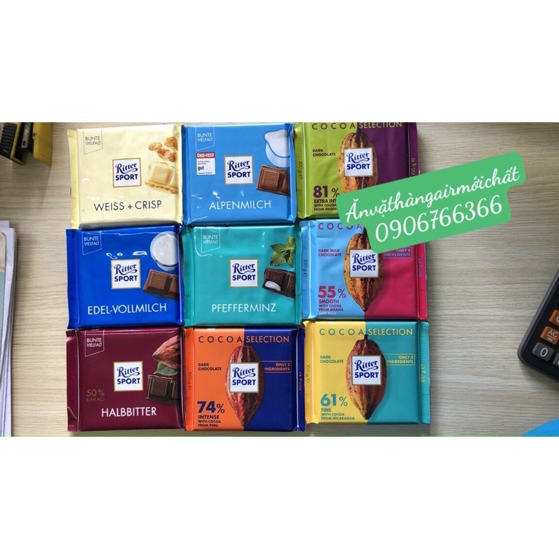 Socola Ritter Sport Đức Đủ Vị 100 gram